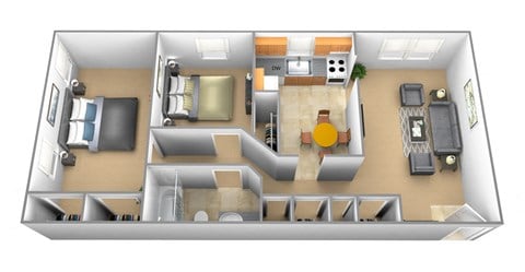 Floor plan for 2 beds, 1 bath, 1012 sqft